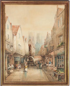 Antique Frederick William Booty (1840-1924) - Framed Oil, Morning Trade in Rouen
