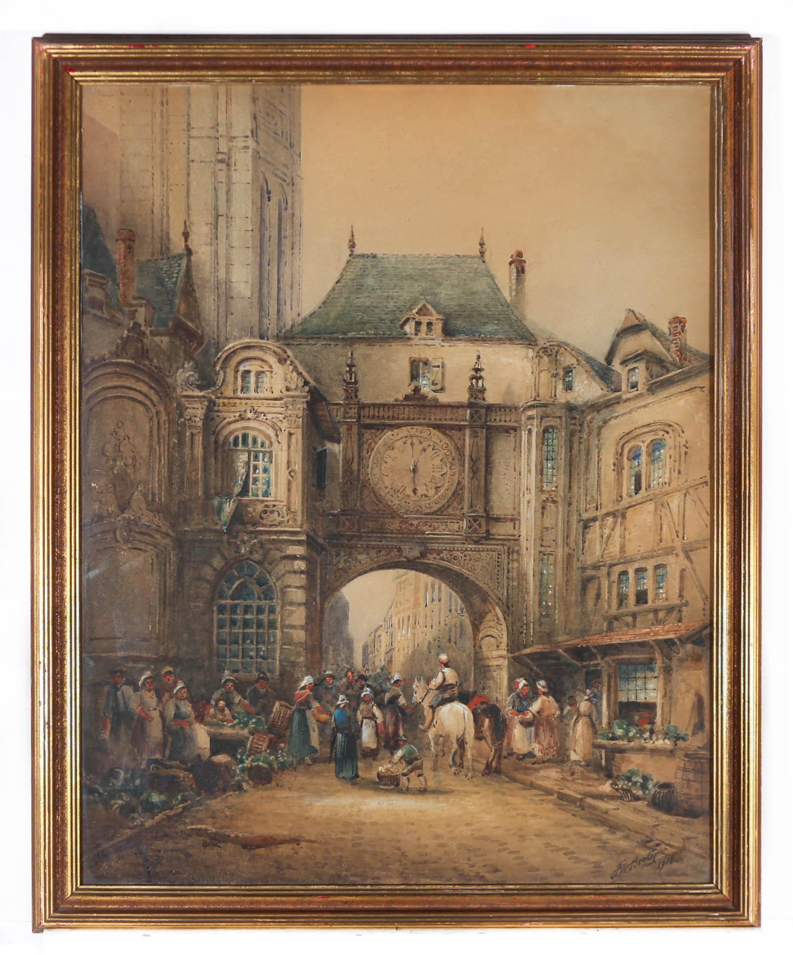 Frederick William Booty (1840-1924) - Framed Watercolour, Gros-Horloge Market For Sale 2