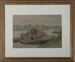 Edward Ridley (1883-1946) - Framed 1921 Watercolour, Dredger on the Severn