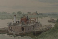 Edward Ridley (1883-1946) - Framed 1921 Watercolour, Dredger on the Severn