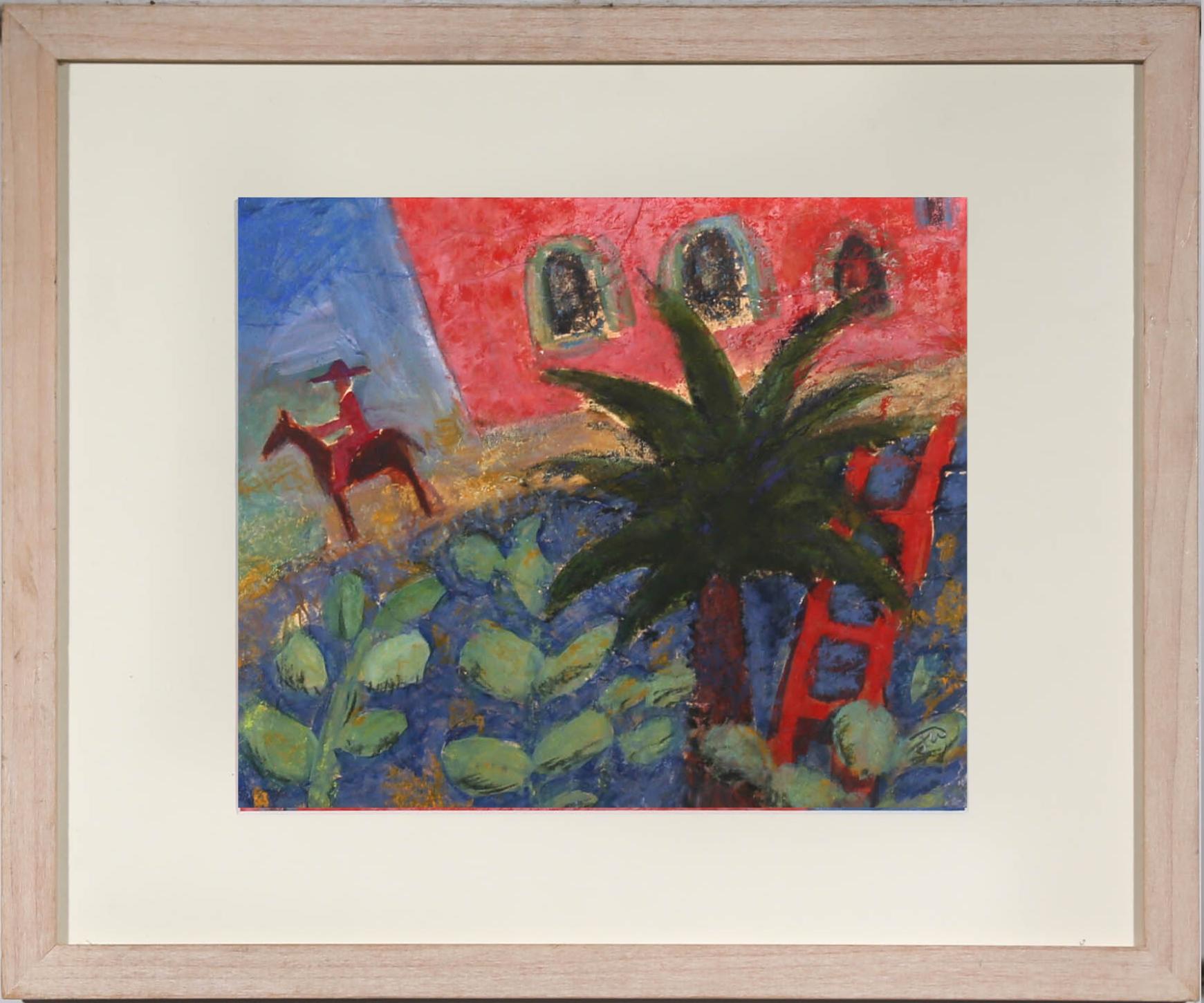 Packed full of charm- This original gouache by Judy Willoughby depicts a colourful Mexican Churro on a Hacienda-style ranch. Immaculately presented in a crisp white mount and limed washed frame. Signed. On handmade paper.
