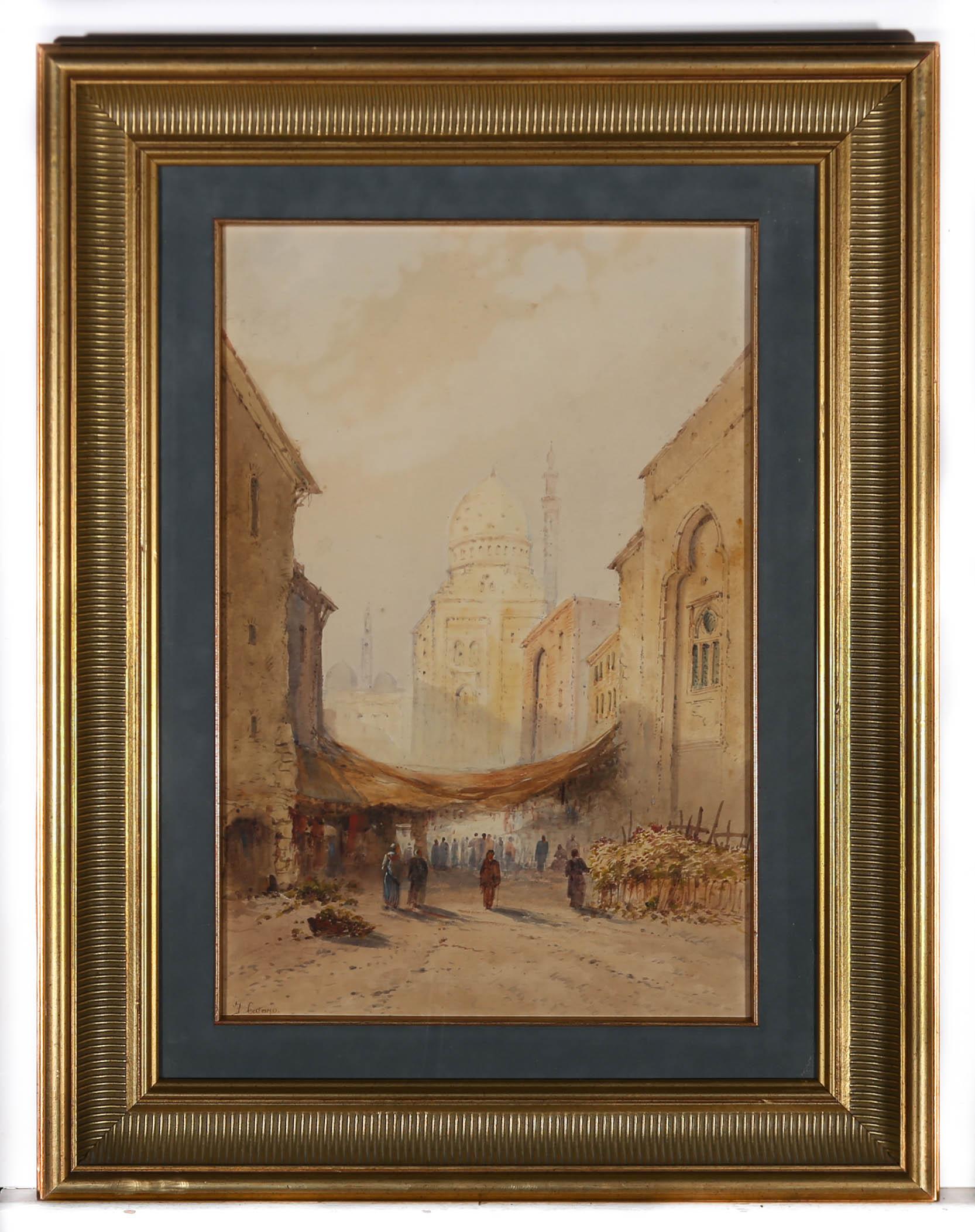 Frank Catano (fl.1880-1920) - Framed Watercolour, Cairo City Market 1