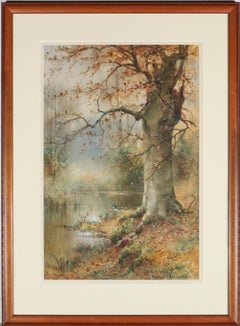 Thomas Irlande (fl.1880-1927) - Aquarelle encadrée, hêtre d'automne