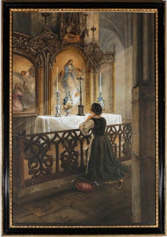 Aquarelle 1853 - Fauteuil agenouillé à l'autel