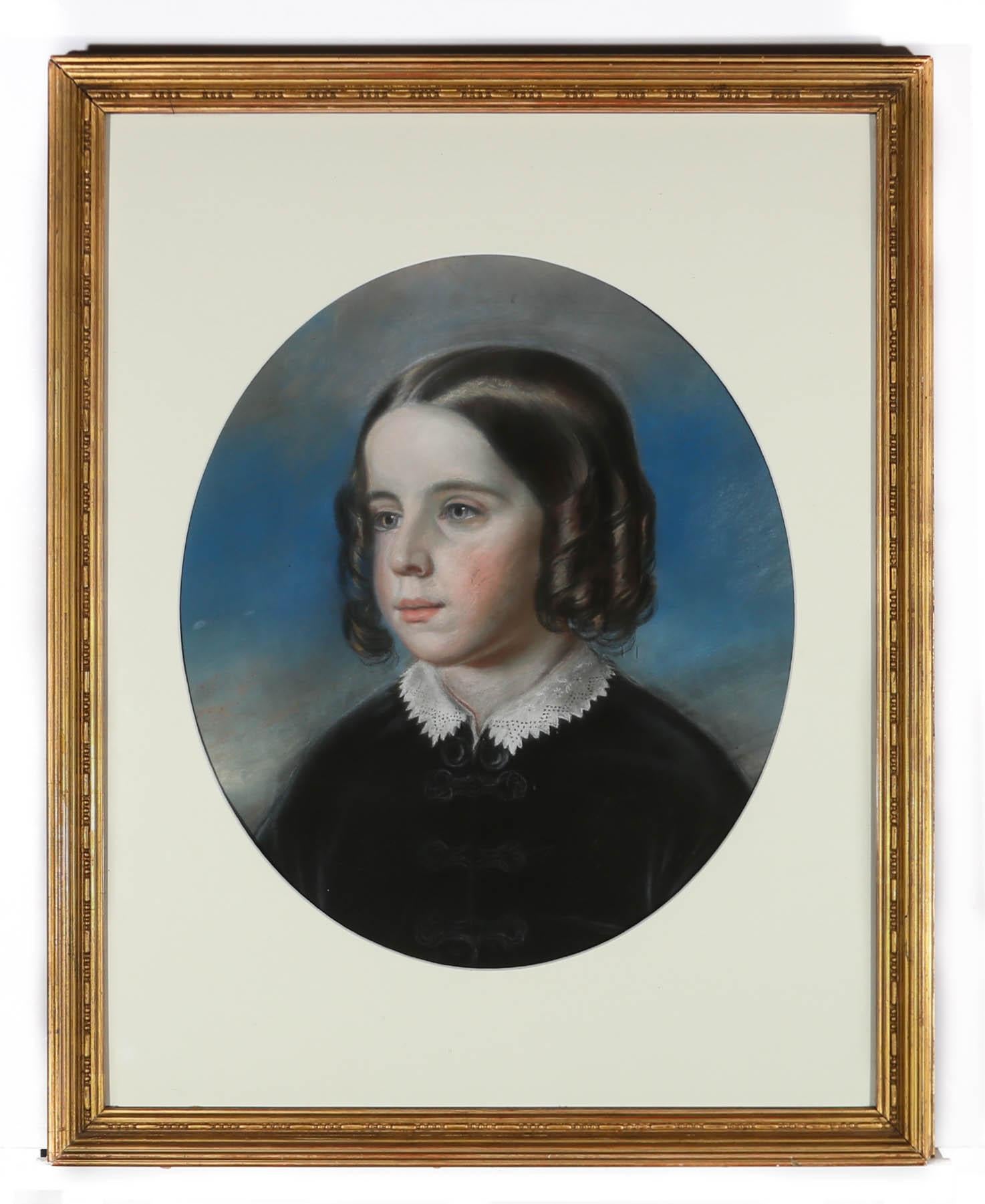 Pastel encadré du 19ème siècle - Époque victorienne - Beige Portrait par Unknown