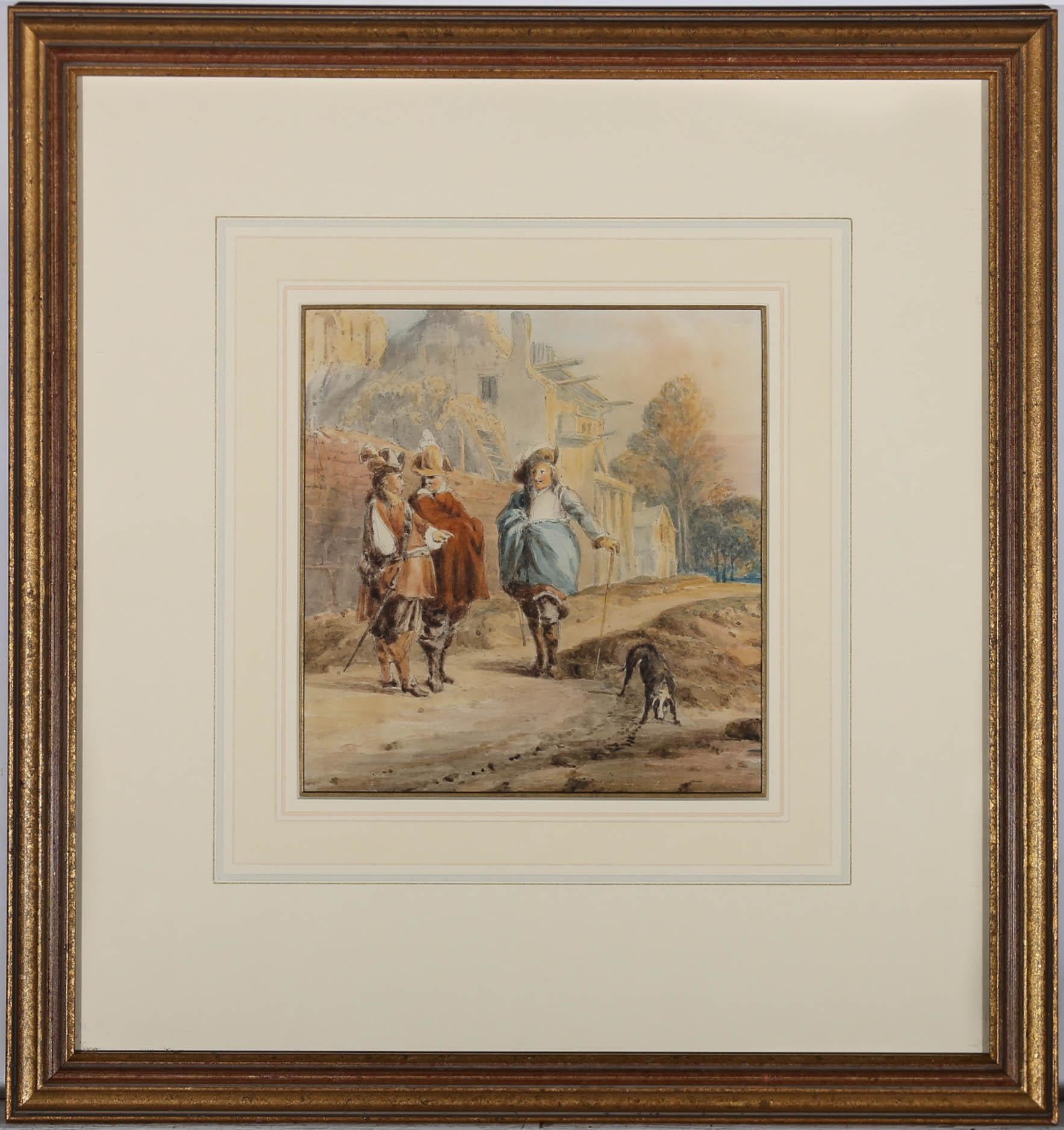 Unknown Figurative Art - Framed Mid 19th Century Watercolour - Frenchmen in Conversation