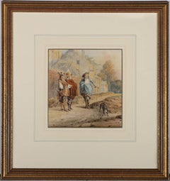 Antique Framed Mid 19th Century Watercolour - Frenchmen in Conversation