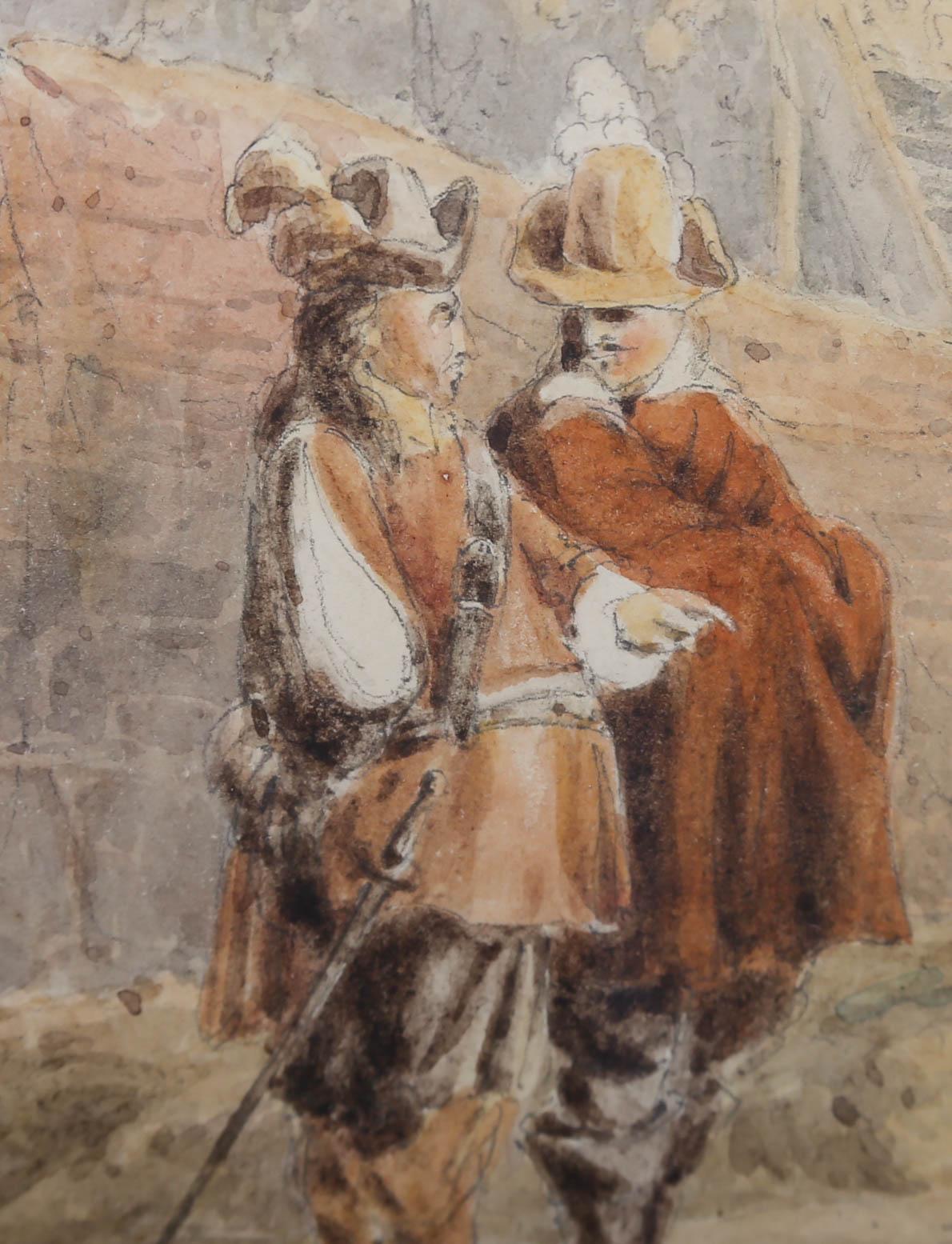 Framed Mid 19th Century Watercolour - Frenchmen in Conversation For Sale 2