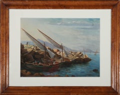 Antique Framed Late 19th Century Pastel - Boarding at the Quay