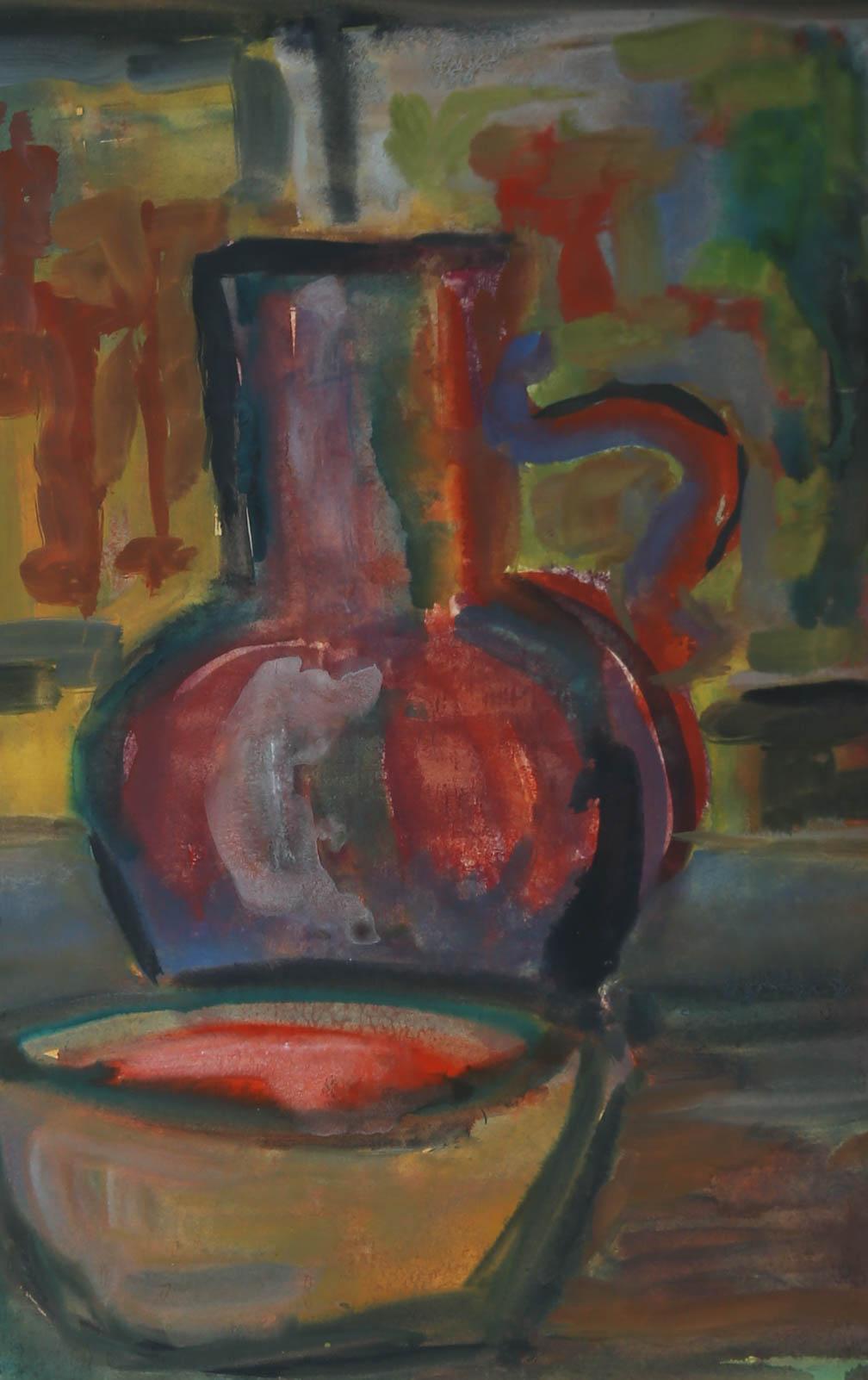 20th Century Watercolour - Fauvist Still Life in Orange and Green - Art by Unknown