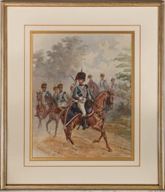 Framed Late 19th Century Watercolour - Prussian Cavalry