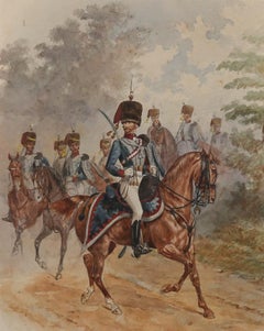 Framed Late 19th Century Watercolour - Prussian Cavalry