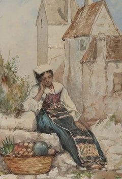 Achille Buzzi - Framed Italian School 19th Century Watercolour, A Moment's Rest
