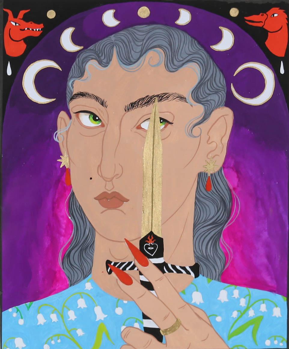 Isabelle Mulvany - 2022 Gouache, Beware A Woman's Blade For Sale 1