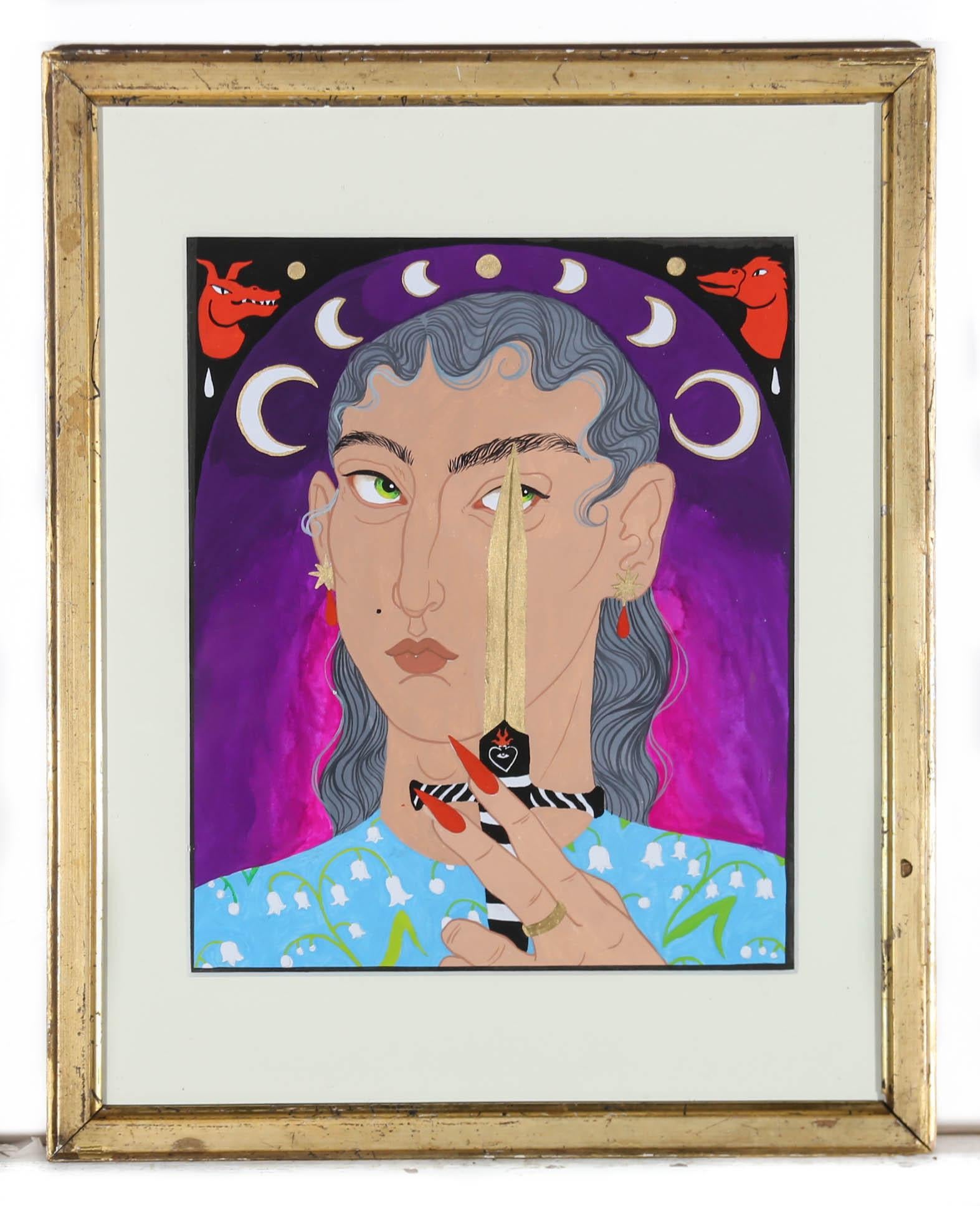 Isabelle Mulvany - 2022 Gouache, Beware A Woman's Blade For Sale 2