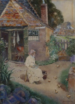 David Woodlock (1842-1929) - Framed Watercolour, Shelling Peas