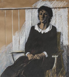 Dibujo al carboncillo de principios del siglo XX - Mujer con vestido negro