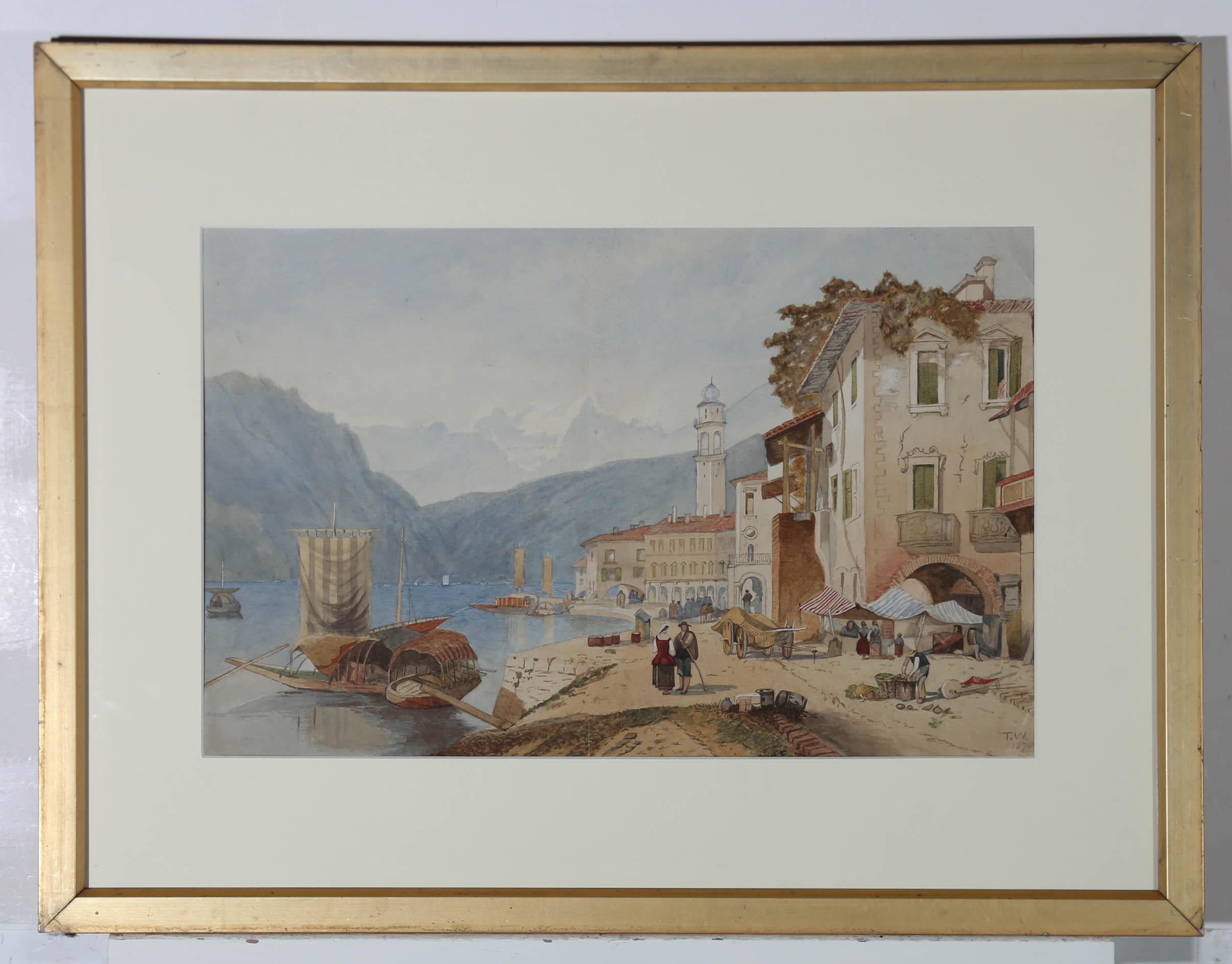 T. W. - Framed 1878 Watercolour, Lake Como in Summer For Sale 2