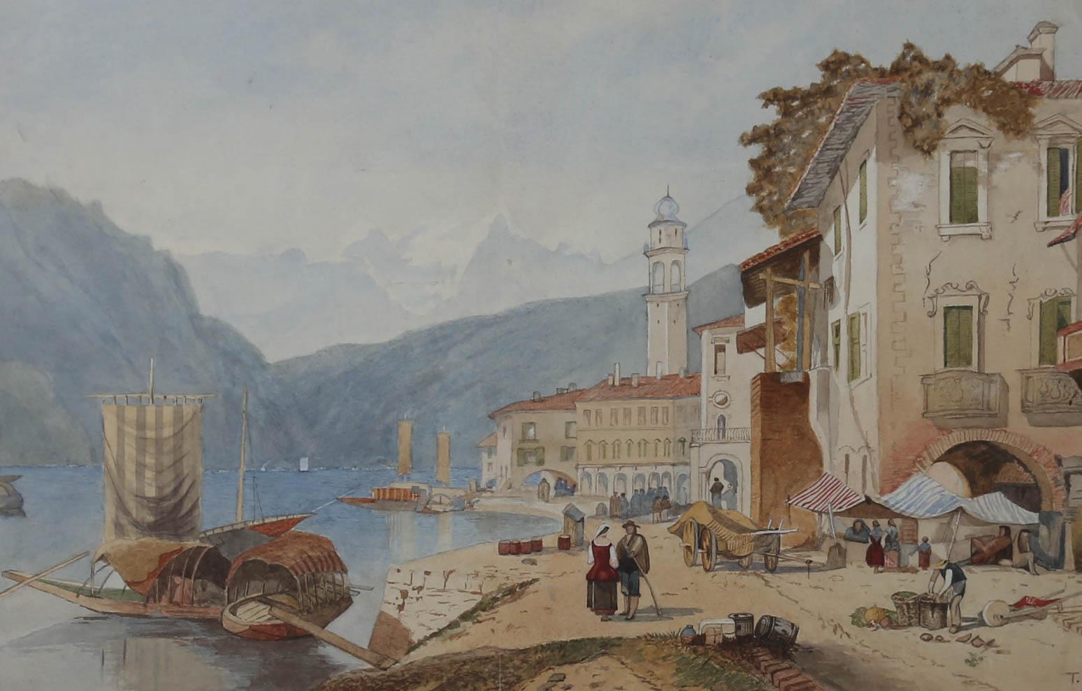 T. W. - Framed 1878 Watercolour, Lake Como in Summer For Sale 1