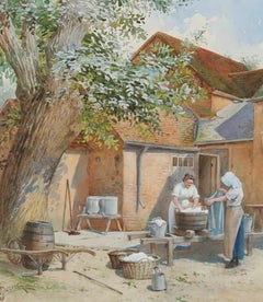 Framed Late 19th Century Watercolour - Wash Day