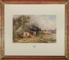 John Watkins - 1858 Watercolour, Cattle Near the Waterside