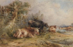 John Watkins - 1858 Watercolour, Cattle Near the Waterside