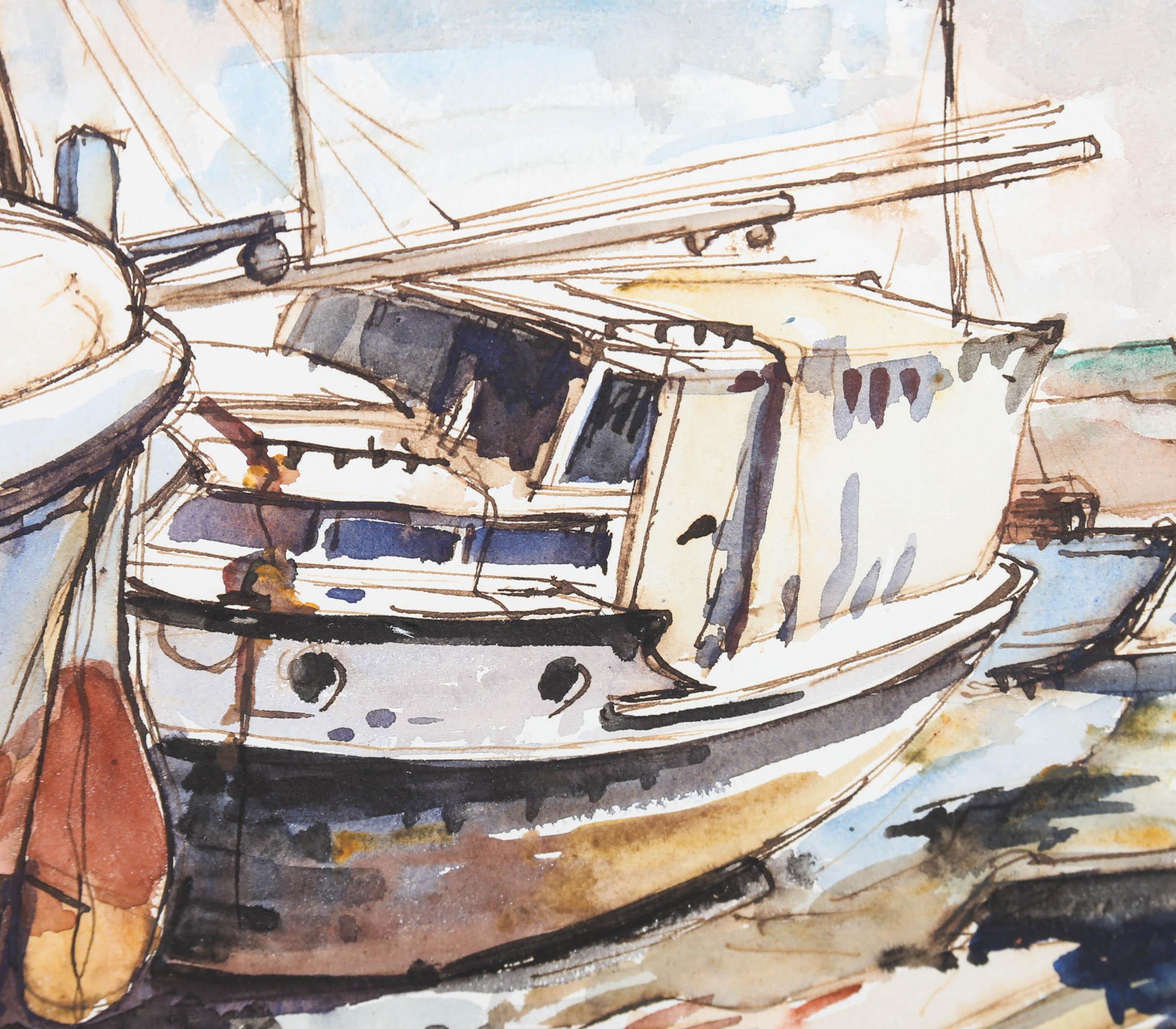 20th Century Watercolour - Boats At Low Tide For Sale 2