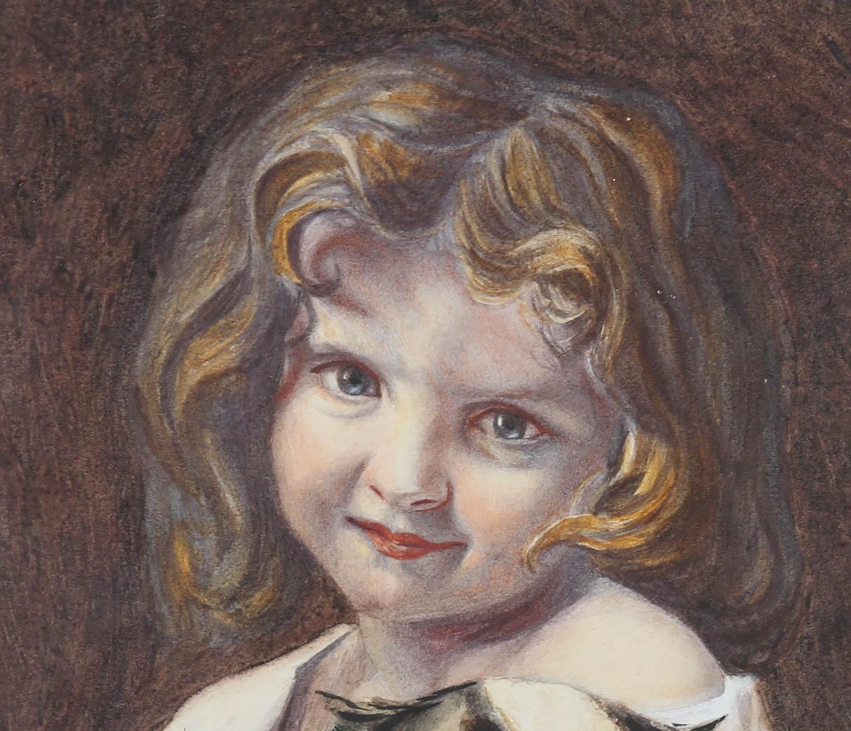 20th Century Watercolour - Little Girl with Spaniel 2