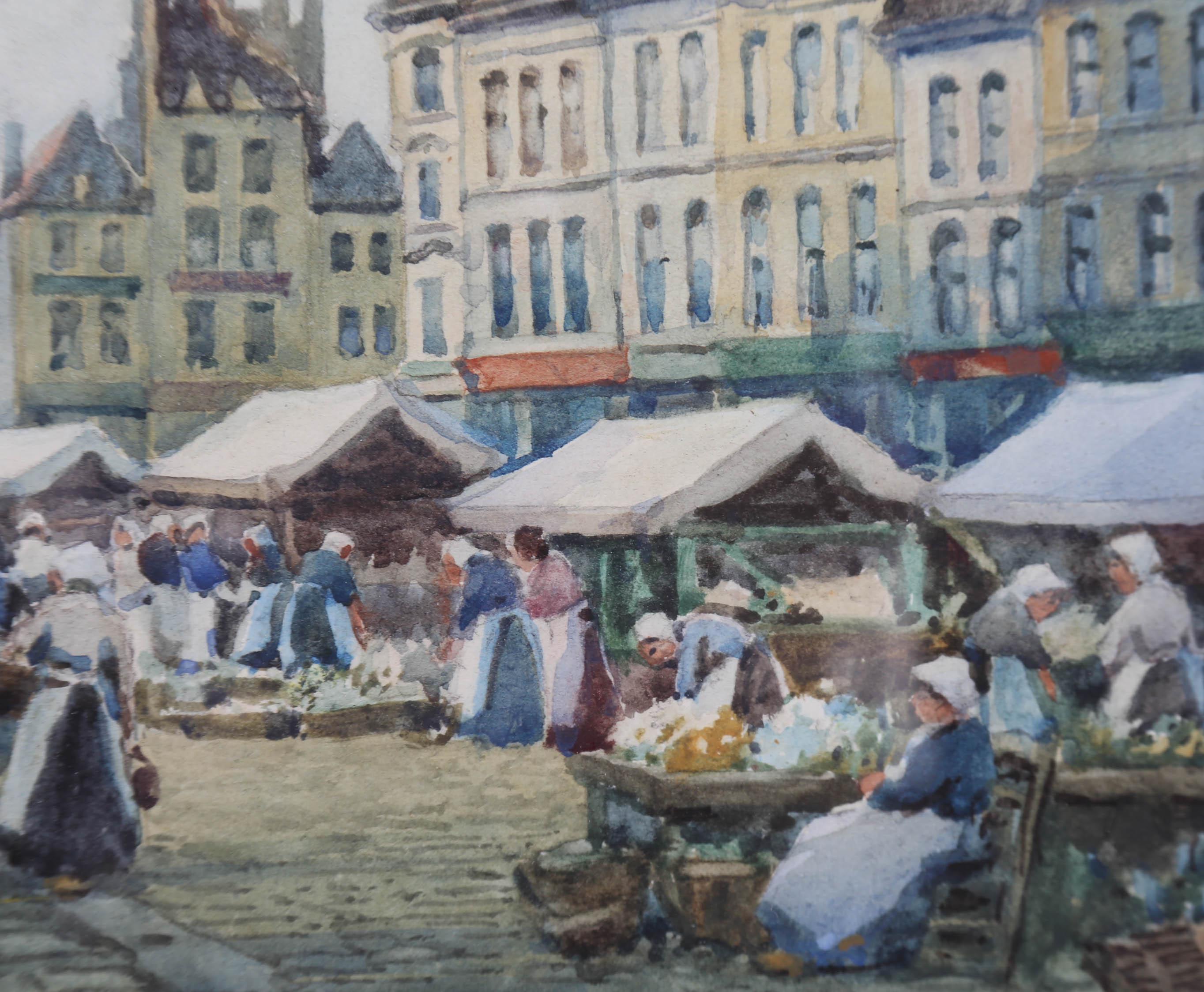 James W. Milliken (1865-1945) - Watercolour, Market Place, Bethune France For Sale 4