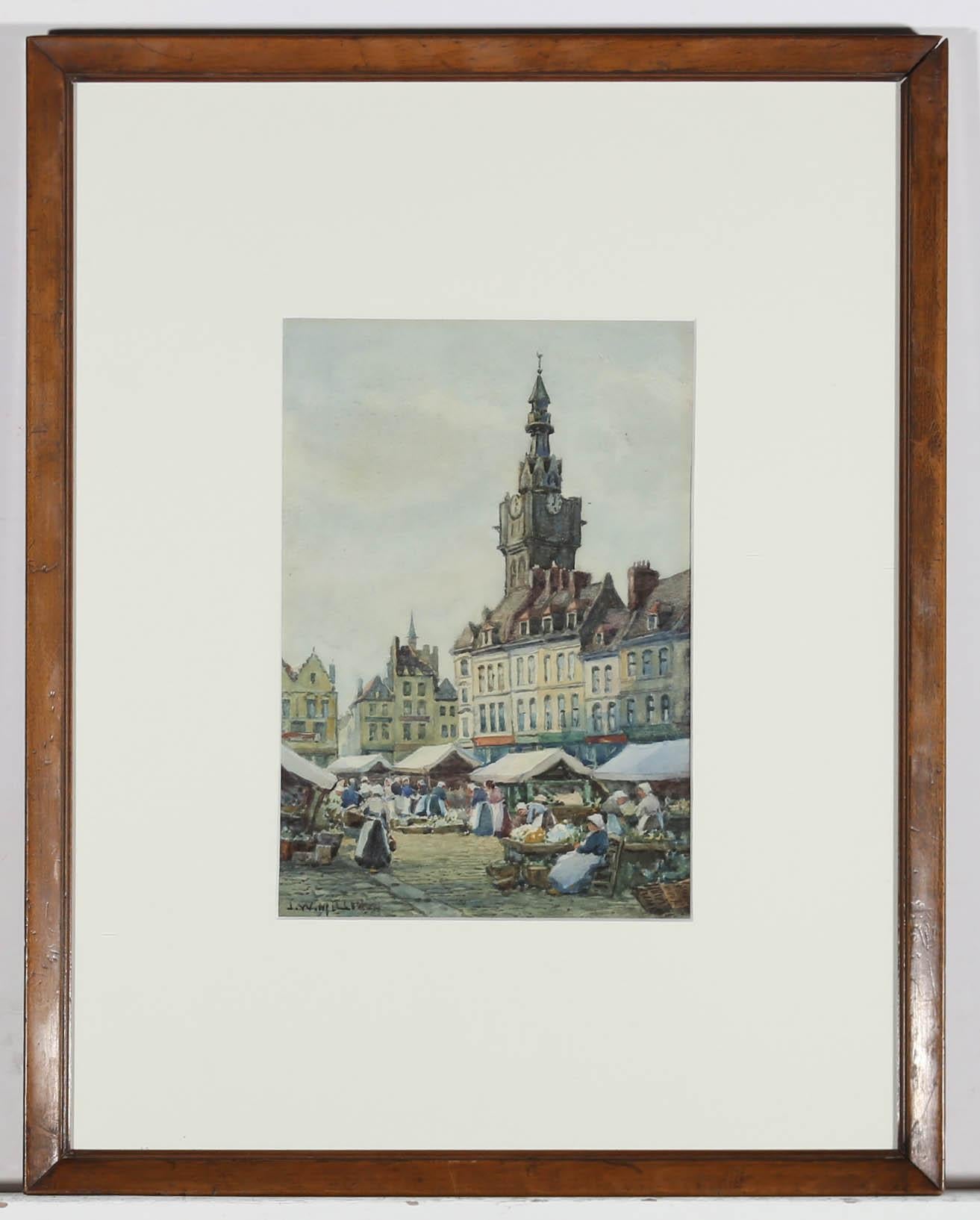 James W. Milliken (1865-1945) - Watercolour, Market Place, Bethune France For Sale 2