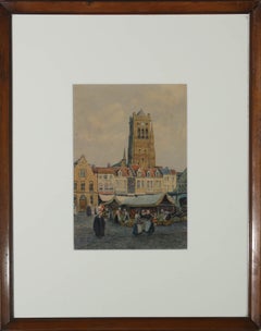 James W. Milliken (1865-1945) – Aquarell, The Marketplace, Möbel Belgien