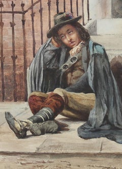 William Henry Hunt (1790-1864) - Watercolour, Cavalier Seated by Steps