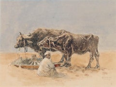 William Woodhouse (1857-1939) - Framed 1889 Watercolour, Oxen in the Desert