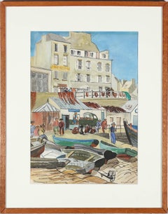 Vintage Winifred Taylor - 1949 Gouache, Douarnenez Harbour
