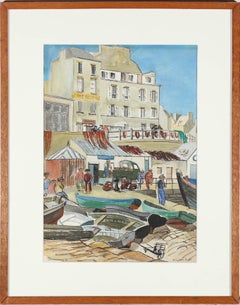 Winifred Taylor - 1949 Gouache, Douarnenez Hafen, Douarnenez