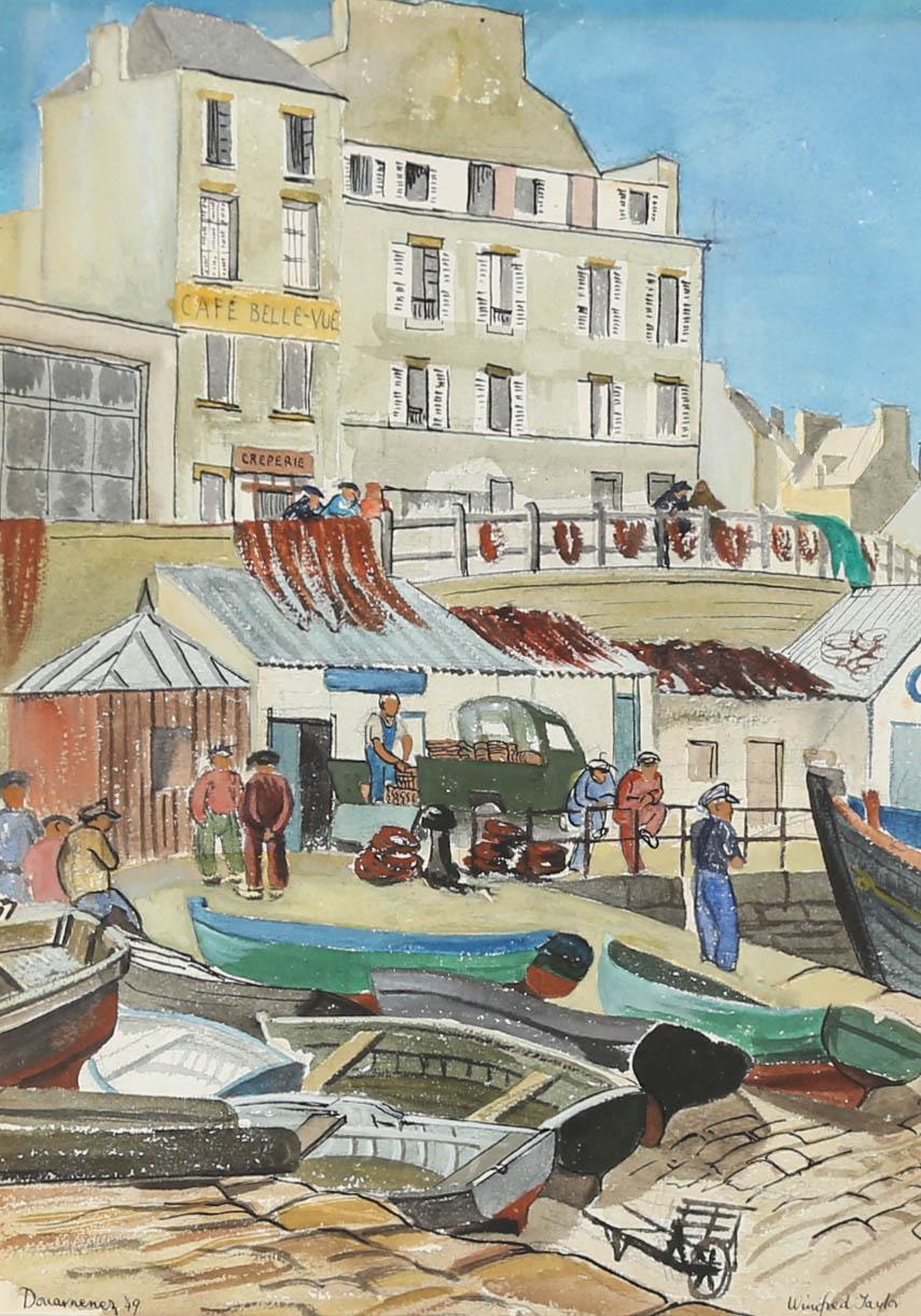 Winifred Taylor - 1949 Gouache, Douarnenez Harbour For Sale 1