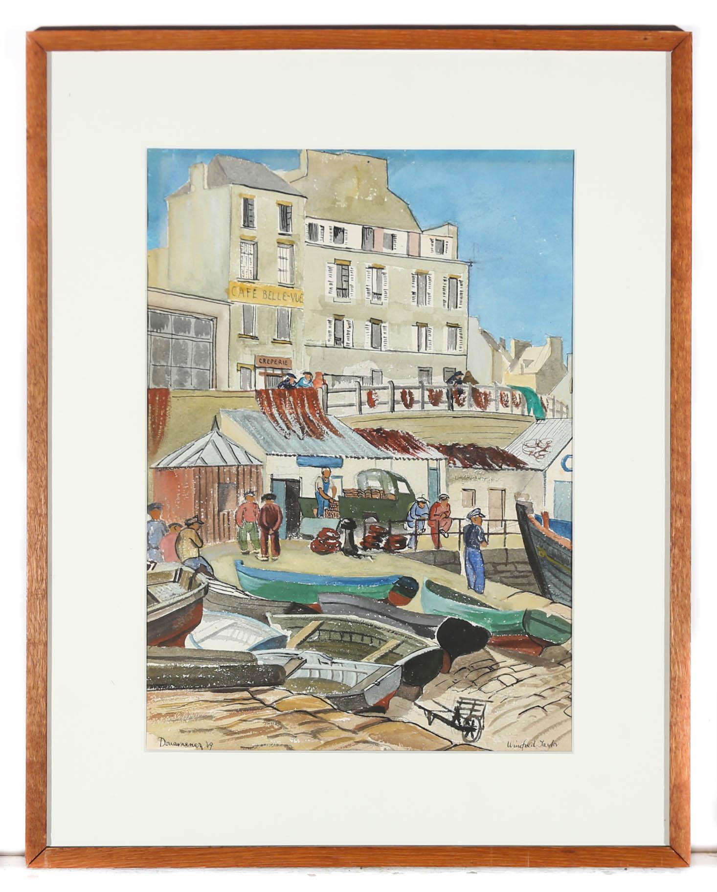 Winifred Taylor - 1949 Gouache, Douarnenez Harbour For Sale 2