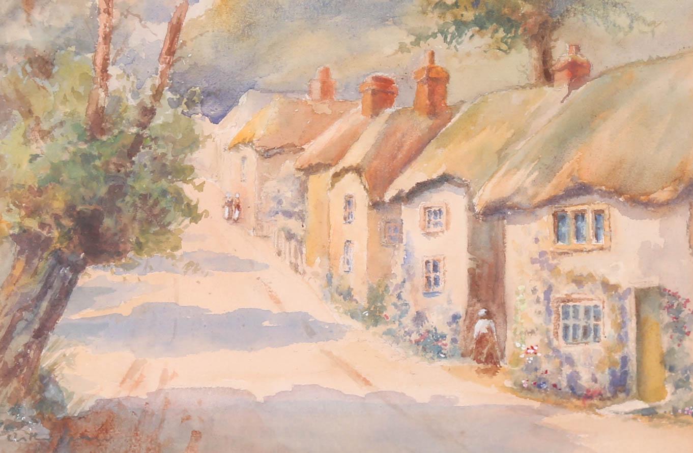 Arthur Spooner (1873-1962) – Gerahmtes Aquarell, A Sunny Village Street im Angebot 1