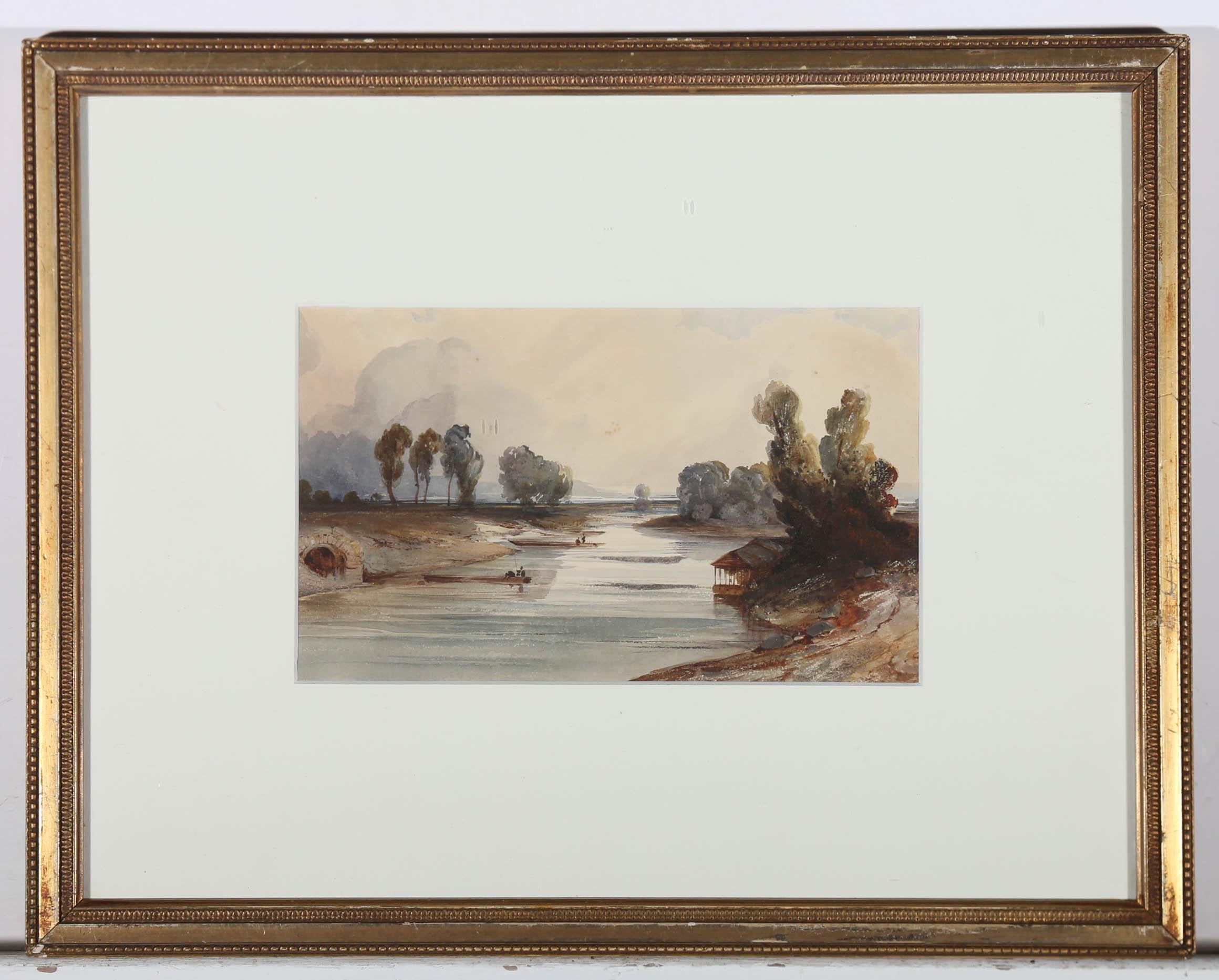 Attribué. John Sell Cotman (1782-1842) - Aquarelle encadrée, Pêche dans l'estuaire 2