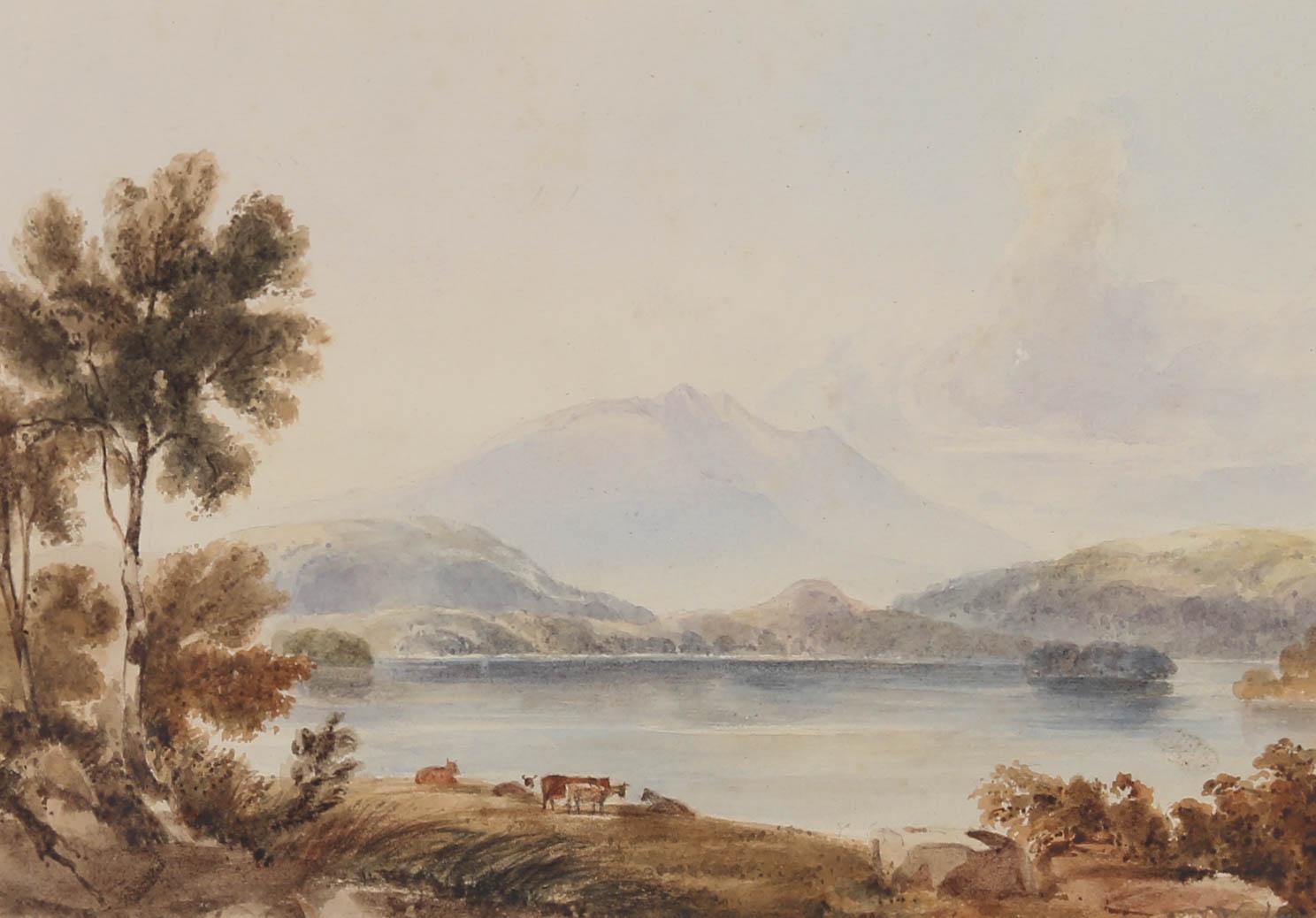 Attrib. John Varley (1778-1842) - Early 19th Century Watercolour, Lakeside Cows For Sale 1