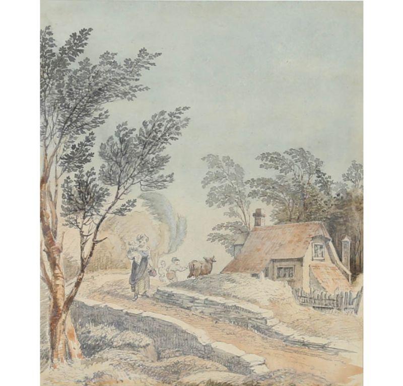 Attrib. Thomas Miles Richardson (1784-1848)- Watercolour, Passing at the Bridge For Sale 1