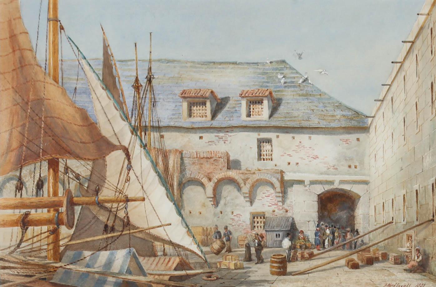 Sir Hubert J. Medlycott (1841-1920) - 1881 Watercolour A Corner in Genoa Harbour - Art by Rev. Sir Hubert James Medlycott
