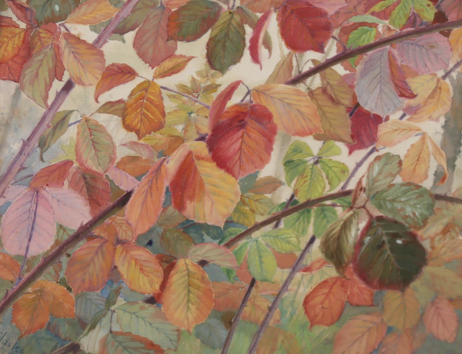 Edward Clarke (1878-1954) - Acquerello con cornice, Foglie d'autunno - Art di Richard Edward Clarke