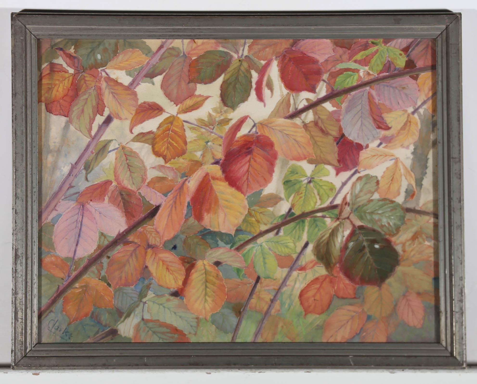Uno studio completo di ricchi colori autunnali, dipinto dall'artista britannico Edward Clarke (1878-1954). Questa esposizione stagionale raffigura le foglie di faggio che cambiano lentamente attraverso uno spettro di colori, prima della caduta