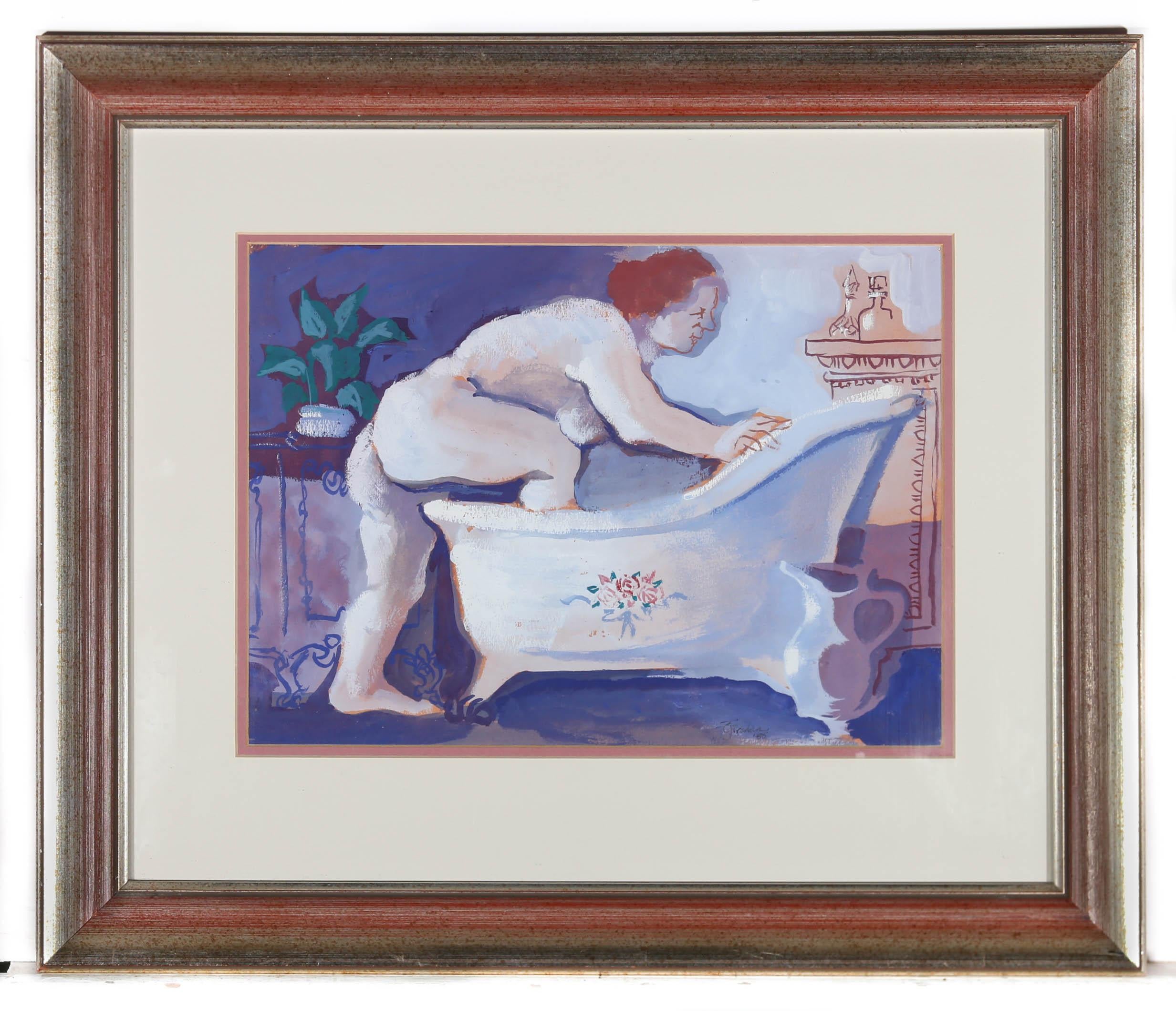 Cyril Fradan (1928-1997) - Framed 1955 Gouache, Tub Time For Sale 2