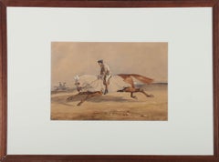 Antique Edward Hull (1810-1877) - Framed Watercolour, Exercising