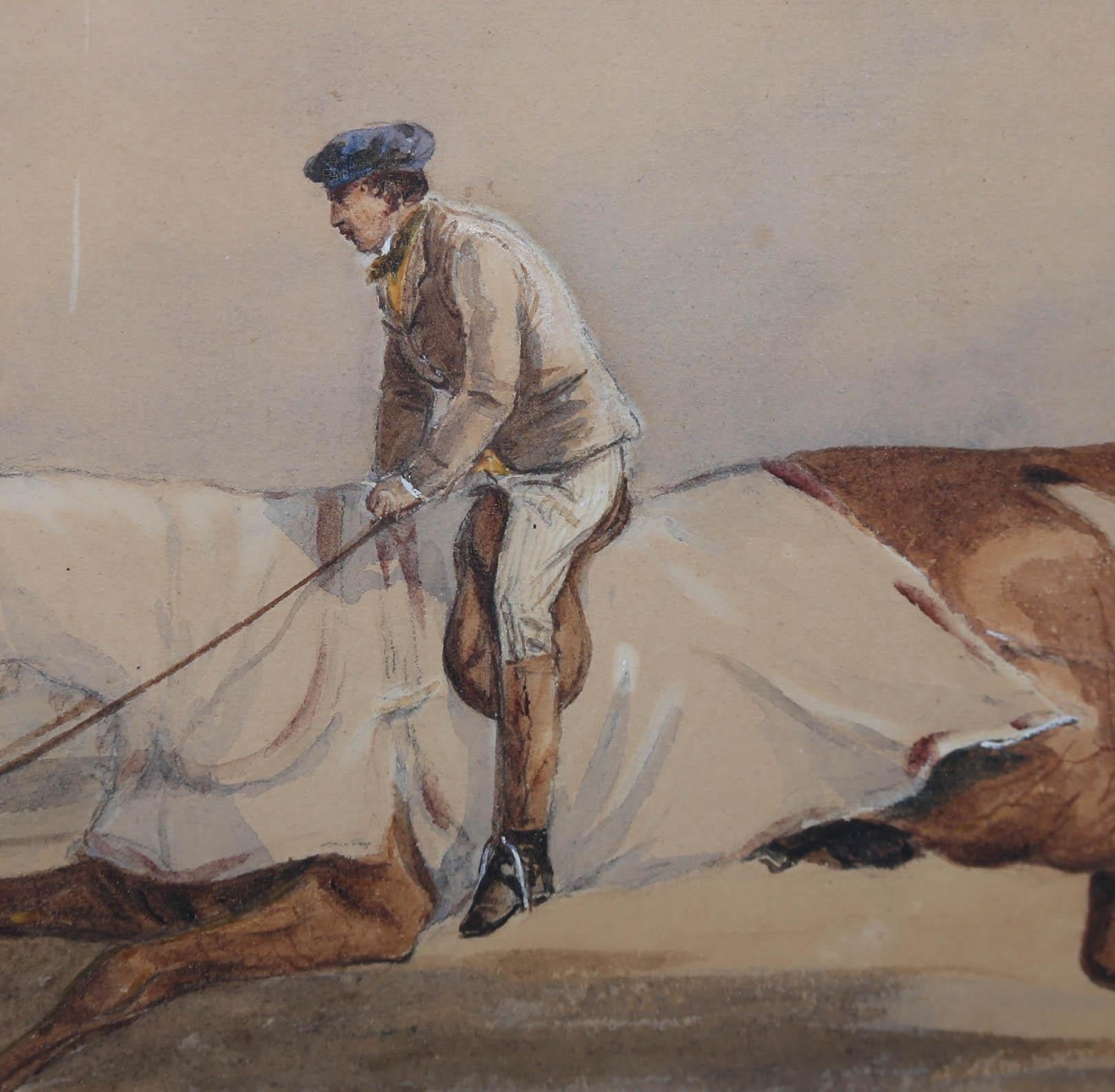 Edward Hull (1810-1877) - Framed Watercolour, Exercising For Sale 3