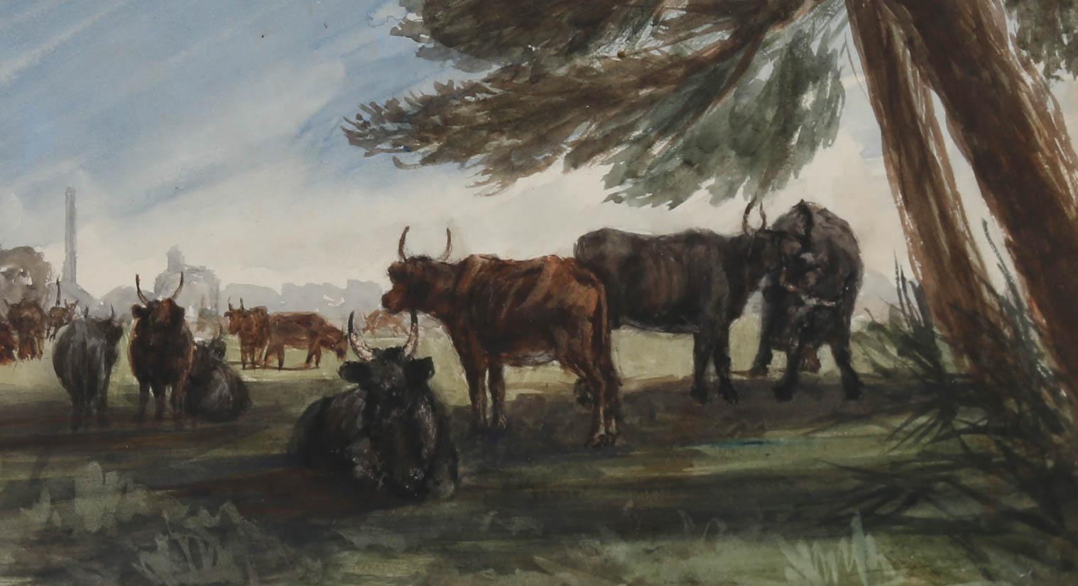 Thomas Hollis (1818-1843) - Framed 1833 Watercolour, Cows Grazing 1