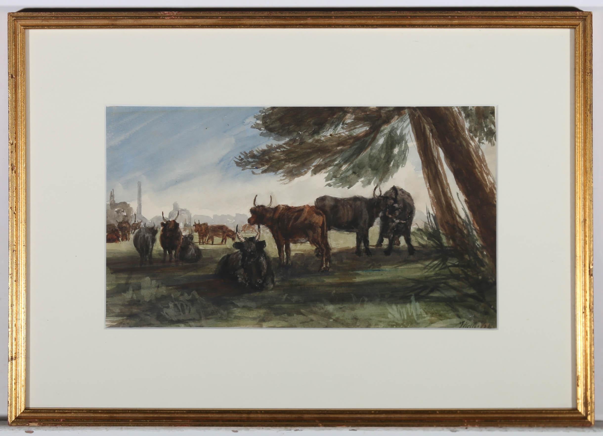 Thomas Hollis (1818-1843) - Framed 1833 Watercolour, Cows Grazing 2