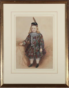 W. T. Bracewell, aquarelle encadrée 1855, portrait en tartan